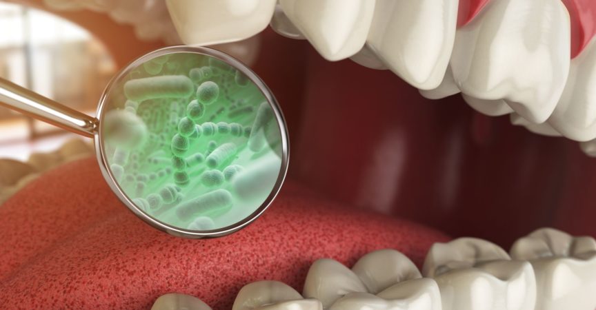 Bakterien und Viren um den Zahn. Medizinisches Konzept der Zahnhygiene. 3D-Illustration