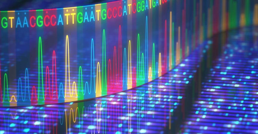 3D-Darstellung einer Methode zur DNA-Sequenzierung.