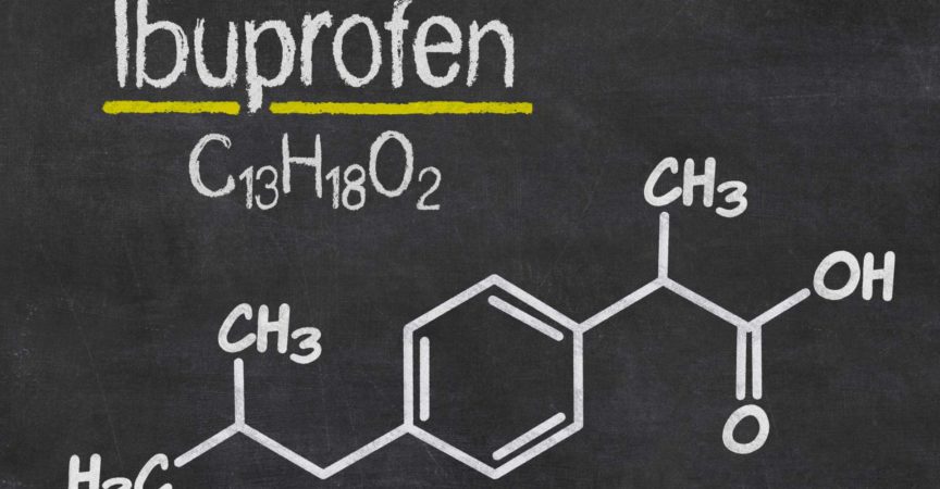 Tafel mit der chemischen Formel von Ibuprofen