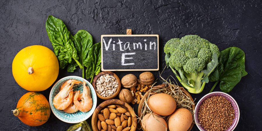 Sortiment Nahrungsquellen für Vitamin E. Gesunde Produkte