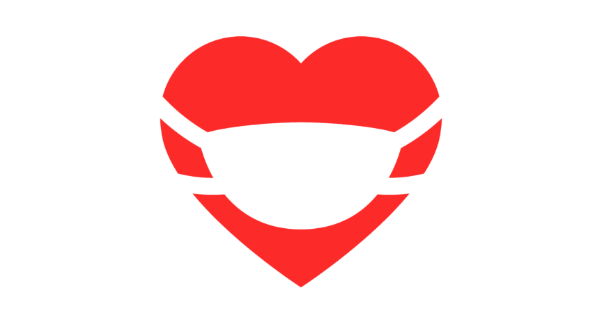 Red Heart Valentine trägt eine medizinische Maske. Vektorillustration.