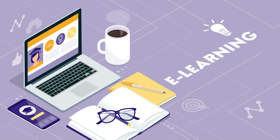 E-learning platform and online courses on a laptop and smartphone: innovative education concept