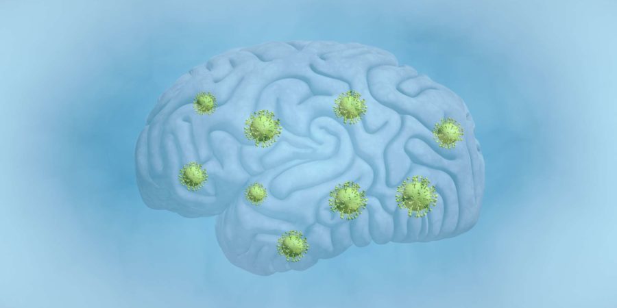 Gehirn, Tumor, COVID-19, Krebs - Krankheit, biomedizinische Illustration