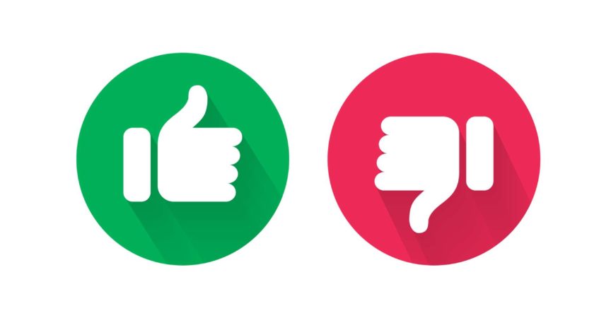 Do und Dont Daumen nach oben und unten Vektorsymbole. Vektorrot schlecht und grün gut, ähnliche und ungleiche Symbole für negative und positive Prüfung