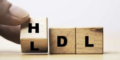 Handumdrehen des Holzwürfelblocks von LDL zu HDL für High ist Lipoprotein mit hoher Dichte und LDL ist Lipoprotein mit niedriger Dichte.