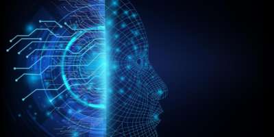 Kommunikation des neuronalen Netzes und eine künstliche Intelligenz Roboter Gesicht