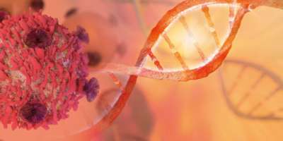 DNA-Strang und Cancer Cell Oncology Research Concept 3D-Rendering