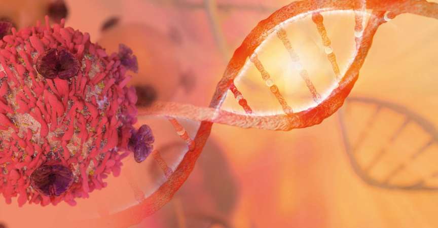DNA-Strang und Cancer Cell Oncology Research Concept 3D-Rendering