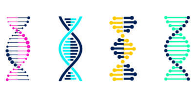 Satz von DNA-Elementen. Genetische Zeichen. Medizinische Symbole.