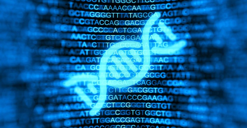 Digitaler Bildschirm mit DNA-Strängen und Datenhintergrund. Doppelhelix-Struktur. Nukleinsäuresequenz. Genetische Forschung. 3D-Darstellung.