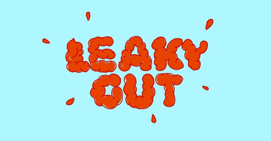 Eine Illustration der Worte "Leaky Gut" im Stil von Eingeweiden.
