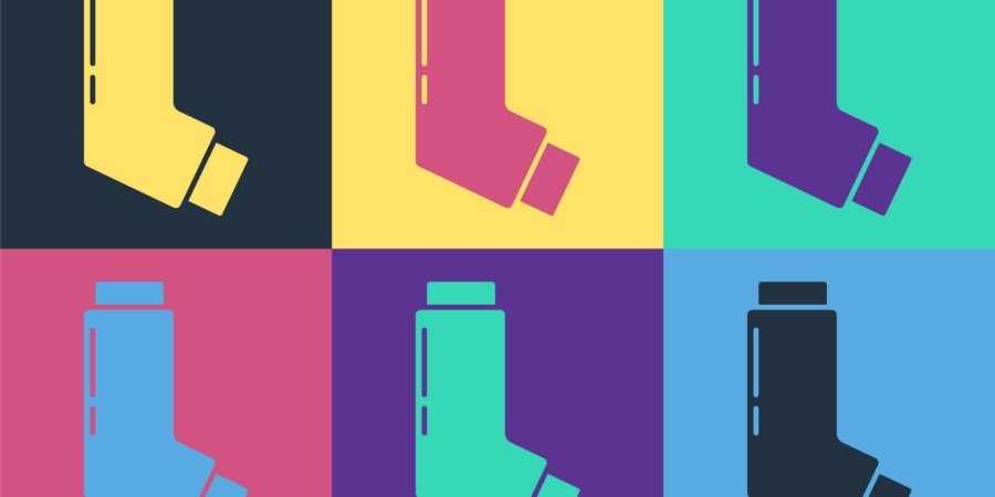 Pop-Art-Inhalator-Symbol isoliert auf farbigem Hintergrund. Beatmungsgerät zur Linderung von Husten, Inhalation, Allergiker. Medizinisches Allergie-Asthma-Inhalationsspray. Vektor-Illustration
