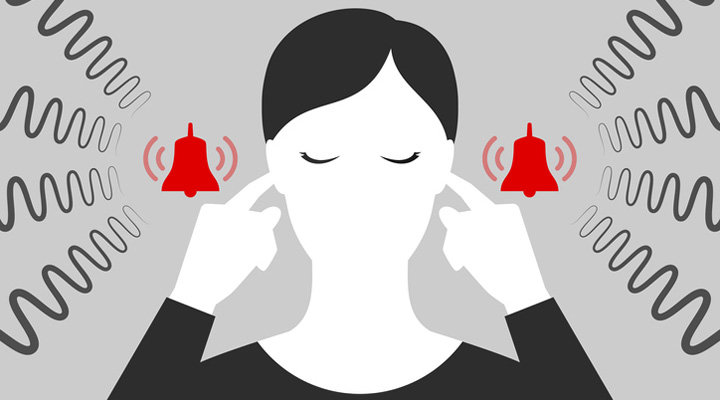 Illustration einer Frau, die sich wegen Lärm Ihre Ohren mit den Zeigefingern zuhält