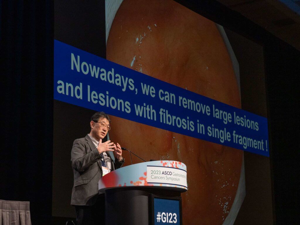 Hiroyuki Ono, MD, PhD speaks during Controversies in Early-Stage Gastric and Esophageal Cancers