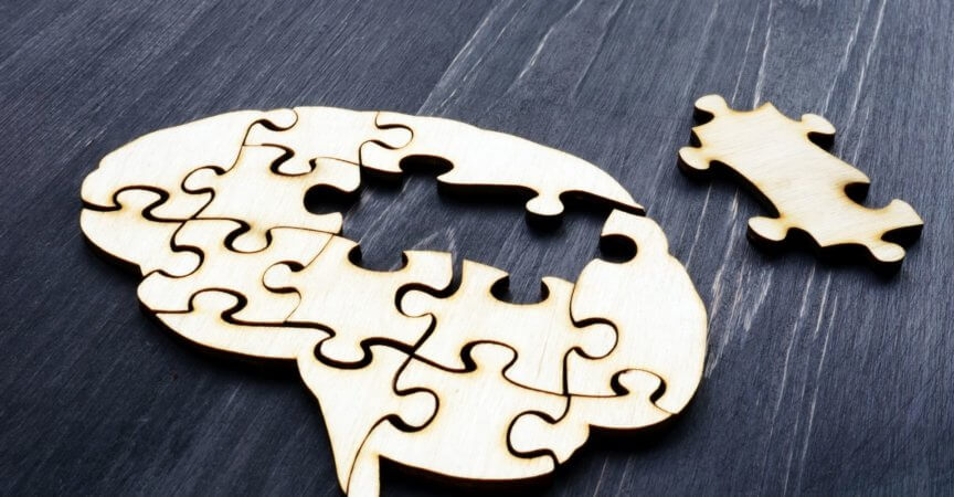 Brain from wooden puzzles. Mental Health and problems with memory.
