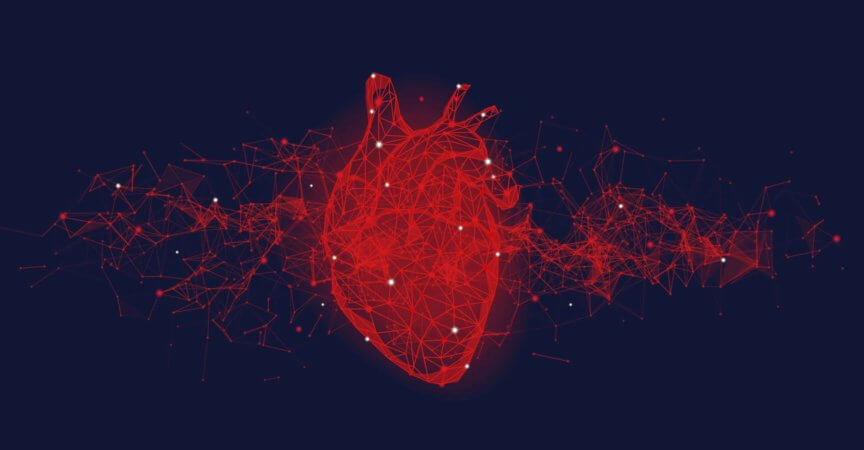 Futuristisches medizinisches Konzept mit rotem menschlichem Herzen