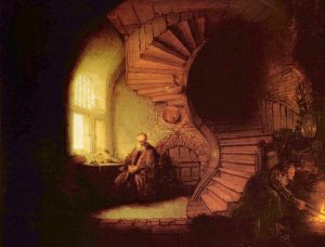Foto: Wikimedia - gemeinfrei - Rembrandt van Rijn, „Der Philosoph“ (1633) – Darstellung eines Innenraums des Elfenbeinturms