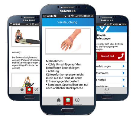 App informiert über Erste Hilfe und Versorgung von Handverletzungen.